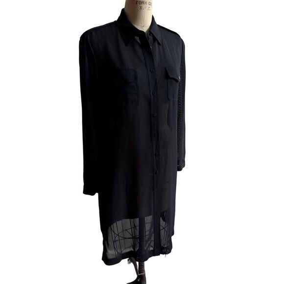 Planet Women's Size 12 Button Front Long Side‎ Slit Tunic Top Black EUC Designer - Picture 3 of 7